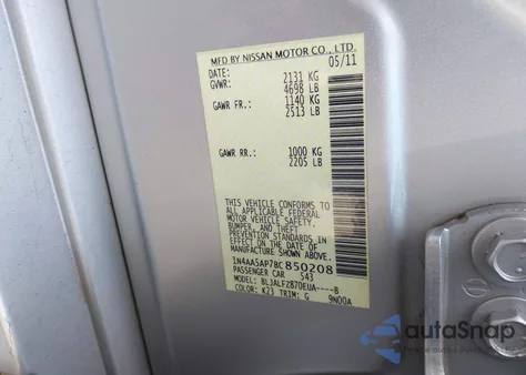 2011 Nissan Maxima 3.5 Sv from USA, damaged, VIN 1N4AA5AP7BC850208